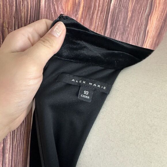 Alex Marie Size 10 Black Dress Velvet Wrap 3/4 Sleeve Mock Neck Formal Back Zip - Picture 6 of 6